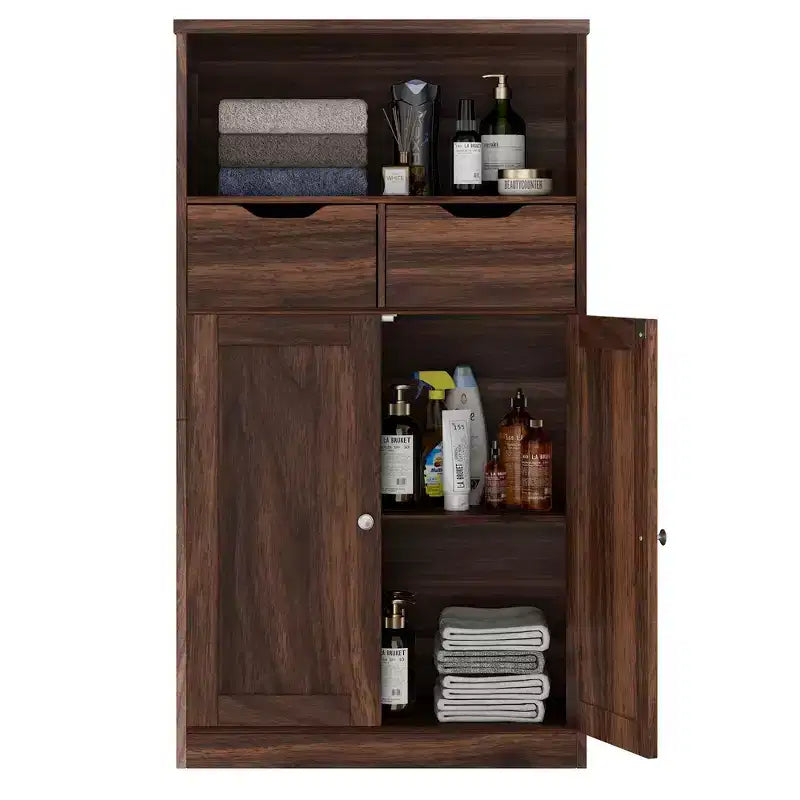 Celebalcony Mobile Autoportante per Bagno, Organizer con Ante e Cassetti, Dispensa Laterale con Ripiano Regolabile