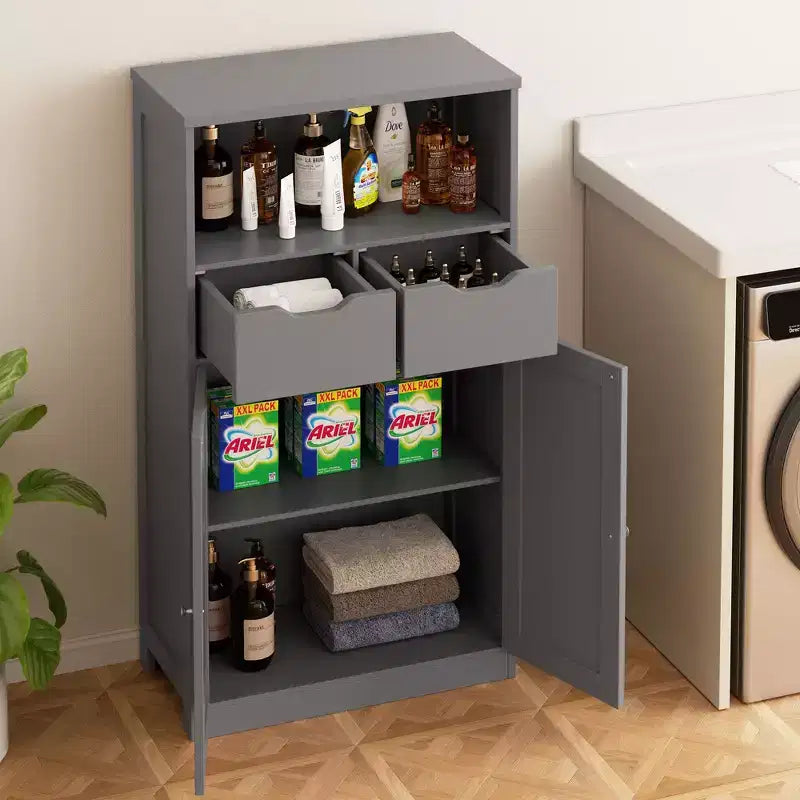 Celebalcony Mobile Autoportante per Bagno, Organizer con Ante e Cassetti, Dispensa Laterale con Ripiano Regolabile