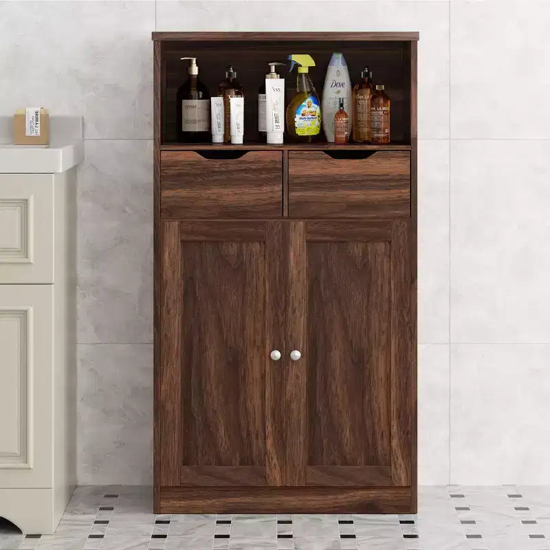 Celebalcony Freestanding Floor Bathroom Storage Cabinet, Organizer with Doors and Drawers, Side Cupboard Pantry with Adjustable Shelf