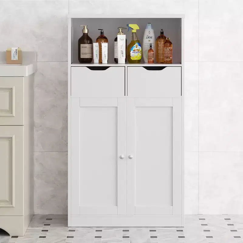 Celebalcony Mobile Autoportante per Bagno, Organizer con Ante e Cassetti, Dispensa Laterale con Ripiano Regolabile