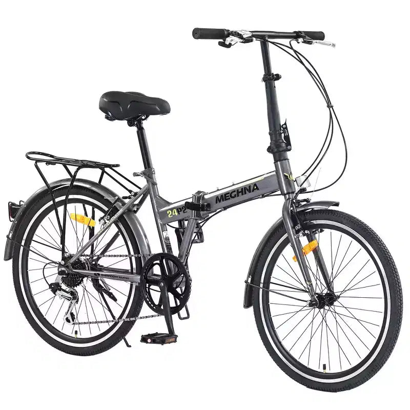 Whisen 24 Folding City Bike, Adult Bicycles with Shimano 7-Speed, Steel Frame