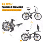 Whisen 24 Folding City Bike, Adult Bicycles with Shimano 7-Speed, Steel Frame