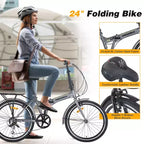 Whisen 24 Folding City Bike, Adult Bicycles with Shimano 7-Speed, Steel Frame