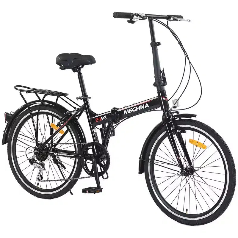 Whisen 24 Folding City Bike, Adult Bicycles with Shimano 7-Speed, Steel Frame