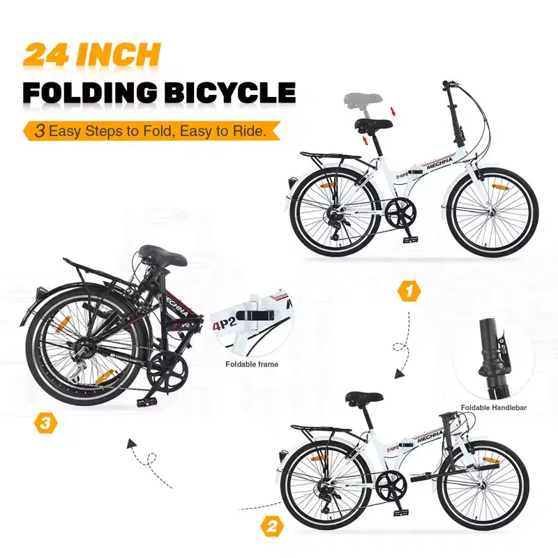 Whisen 24 Folding City Bike, Adult Bicycles with Shimano 7-Speed, Steel Frame
