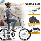 Whisen 24 Folding City Bike, Adult Bicycles with Shimano 7-Speed, Steel Frame