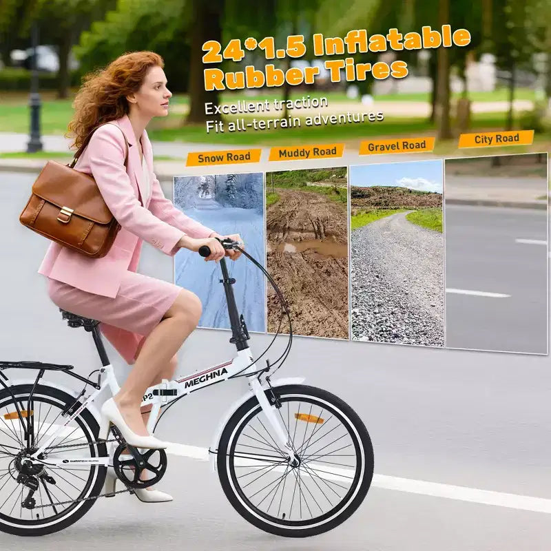 Whisen 24 Folding City Bike, Adult Bicycles with Shimano 7-Speed, Steel Frame