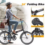 Whisen 24 Folding City Bike, Adult Bicycles with Shimano 7-Speed, Steel Frame