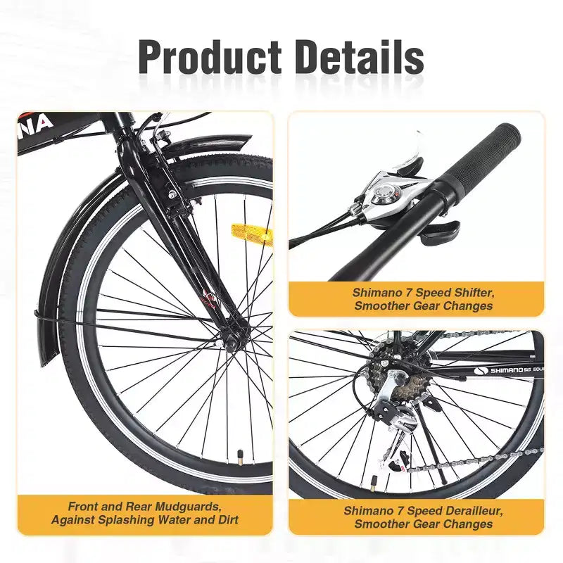 Whisen 24 Folding City Bike, Adult Bicycles with Shimano 7-Speed, Steel Frame