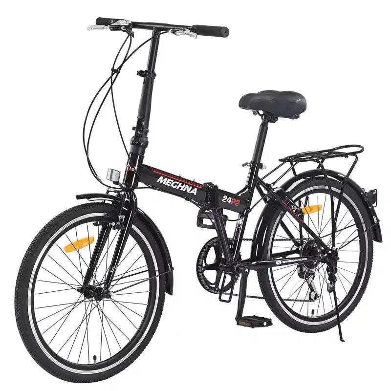 Whisen 24 Folding City Bike, Adult Bicycles with Shimano 7-Speed, Steel Frame