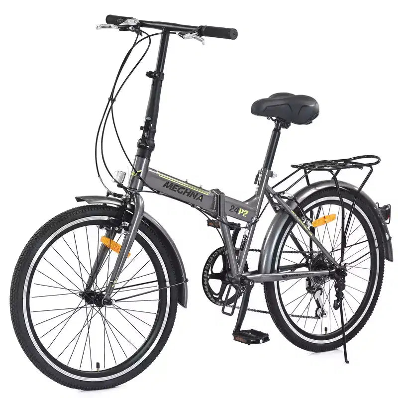 Whisen 24 Folding City Bike, Adult Bicycles with Shimano 7-Speed, Steel Frame