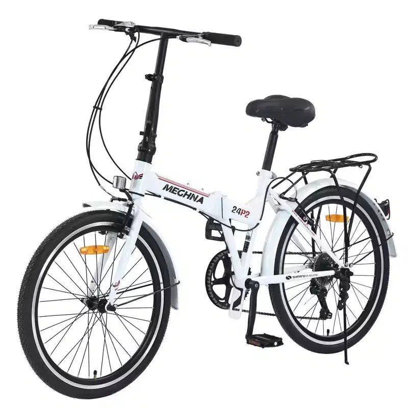 Whisen 24 Folding City Bike, Adult Bicycles with Shimano 7-Speed, Steel Frame