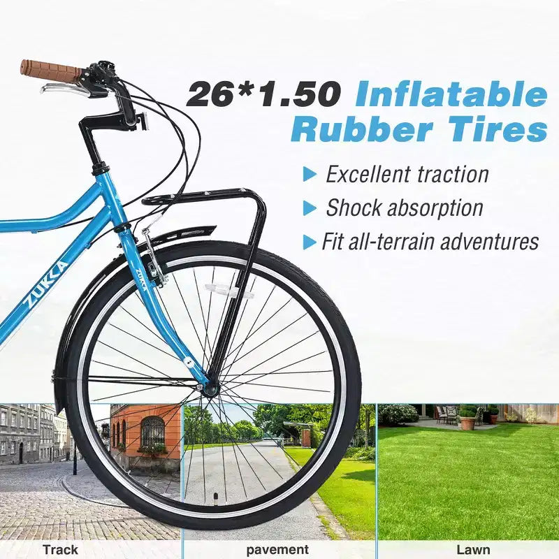 Whisen 26 Vintage Style Bike, Retro Commute Bike with 7 Speed, Steel Frame, double brakes