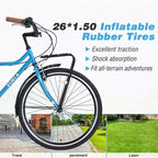 Whisen 26 Vintage Style Bike, Retro Commute Bike with 7 Speed, Steel Frame, double brakes