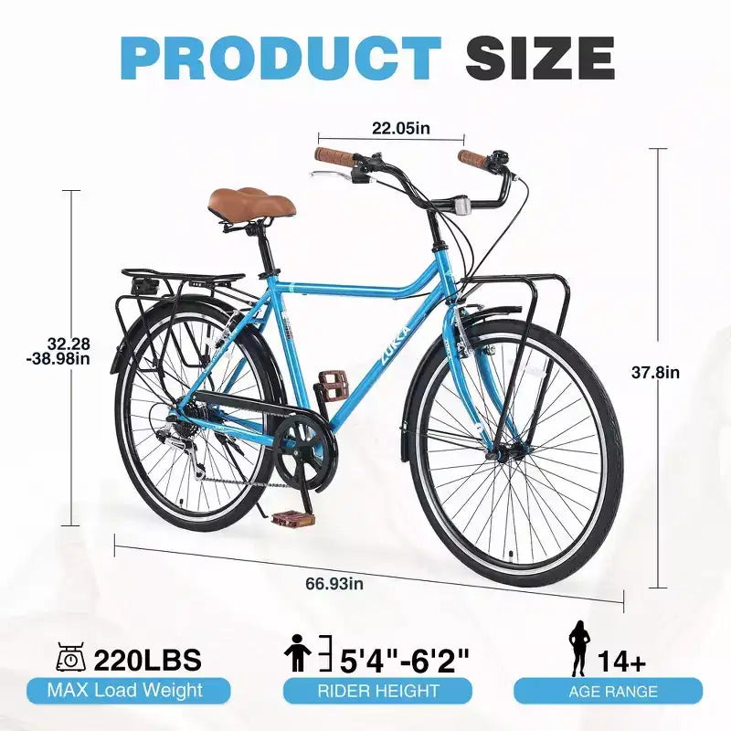 Whisen 26 Vintage Style Bike, Retro Commute Bike with 7 Speed, Steel Frame, double brakes