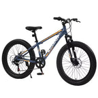 Bicicletta Okak 24" Fat Tire con Sospensione Anteriore, Mountain Bike a 7 Velocità con Freno a Disco e Telaio in Acciaio ad Alto Tenore di Carbonio, Bici da Trail per Pendolari