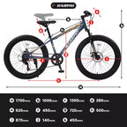Bicicletta Okak 24" Fat Tire con Sospensione Anteriore, Mountain Bike a 7 Velocità con Freno a Disco e Telaio in Acciaio ad Alto Tenore di Carbonio, Bici da Trail per Pendolari