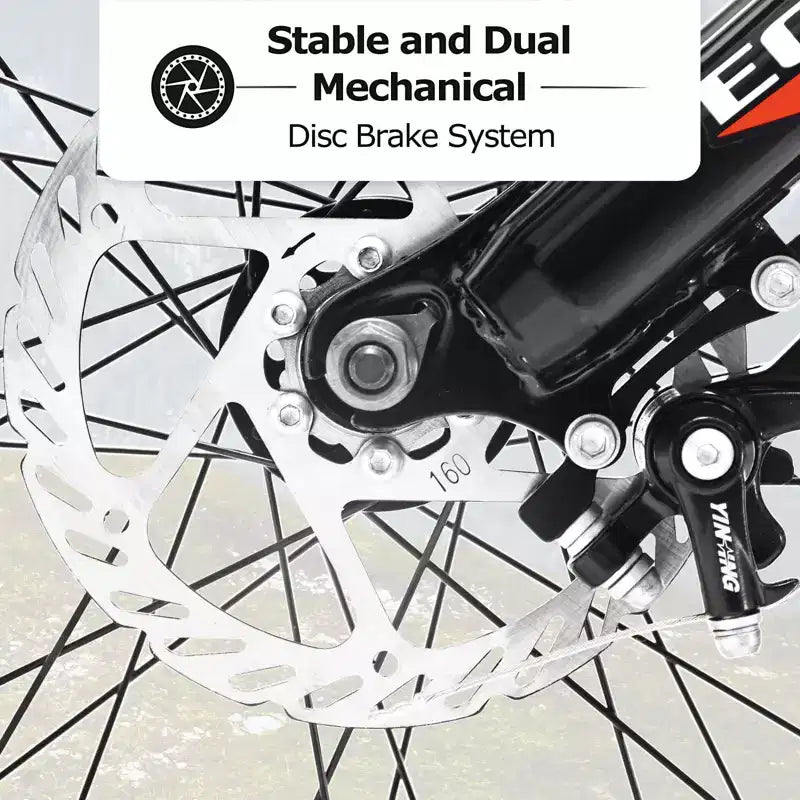 Bicicletta Okak 24" Fat Tire con Sospensione Anteriore, Mountain Bike a 7 Velocità con Freno a Disco e Telaio in Acciaio ad Alto Tenore di Carbonio, Bici da Trail per Pendolari