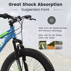 Bicicletta Okak 24" Fat Tire con Sospensione Anteriore, Mountain Bike a 7 Velocità con Freno a Disco e Telaio in Acciaio ad Alto Tenore di Carbonio, Bici da Trail per Pendolari