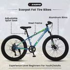 Bicicletta Okak 24" Fat Tire con Sospensione Anteriore, Mountain Bike a 7 Velocità con Freno a Disco e Telaio in Acciaio ad Alto Tenore di Carbonio, Bici da Trail per Pendolari