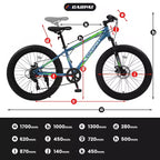 Bicicletta Okak 24" Fat Tire con Sospensione Anteriore, Mountain Bike a 7 Velocità con Freno a Disco e Telaio in Acciaio ad Alto Tenore di Carbonio, Bici da Trail per Pendolari