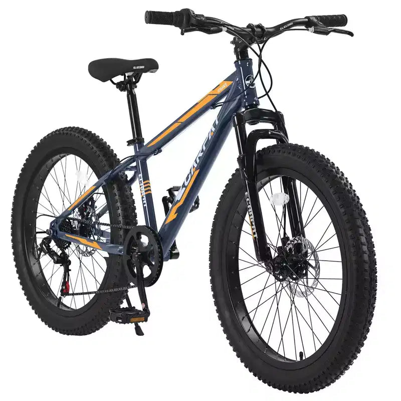 Bicicletta Okak 24" Fat Tire con Sospensione Anteriore, Mountain Bike a 7 Velocità con Freno a Disco e Telaio in Acciaio ad Alto Tenore di Carbonio, Bici da Trail per Pendolari