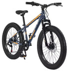 Bicicletta Okak 24" Fat Tire con Sospensione Anteriore, Mountain Bike a 7 Velocità con Freno a Disco e Telaio in Acciaio ad Alto Tenore di Carbonio, Bici da Trail per Pendolari