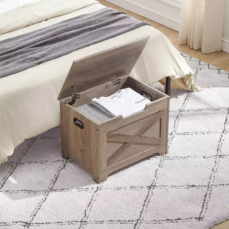 Storage Bench, Retro Wooden Storage Chest with 2 Safety Hinges, Loads 300 lb, Storage Ottoman Bench for Bedroom Living Room, Grey