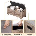 Storage Bench, Retro Wooden Storage Chest with 2 Safety Hinges, Loads 300 lb, Storage Ottoman Bench for Bedroom Living Room, Grey