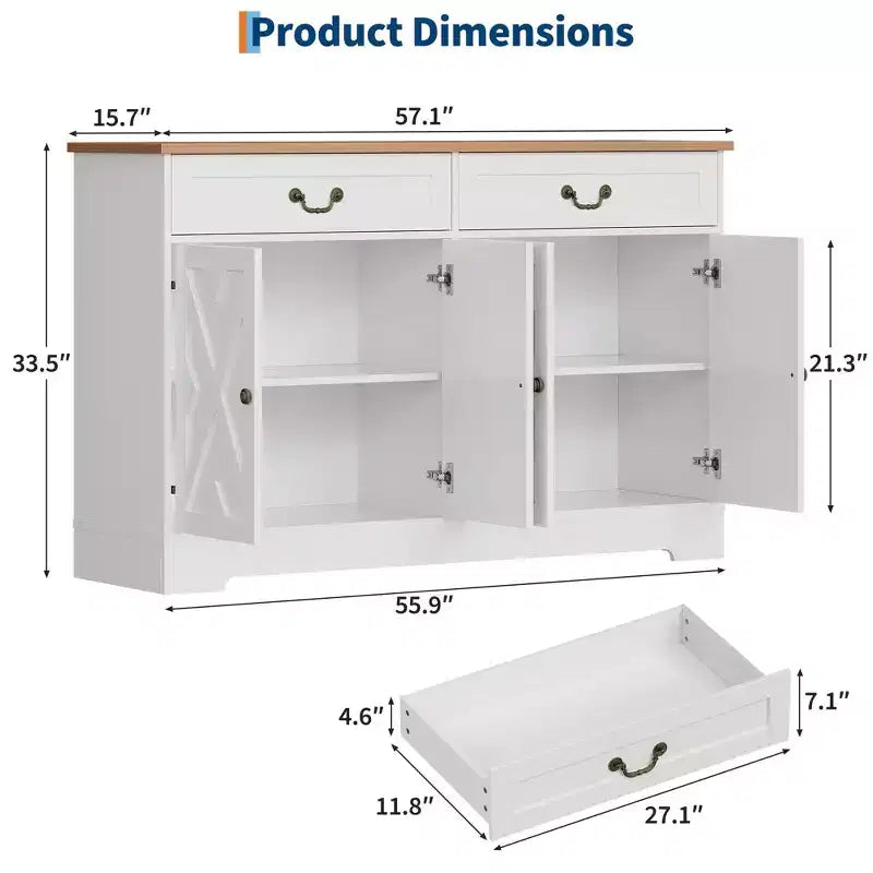 Mobile buffet da caffè rustico con 2 ante e cassetto, credenza da cucina, ripiano regolabile, capacità 68 kg, facile montaggio per sala da pranzo