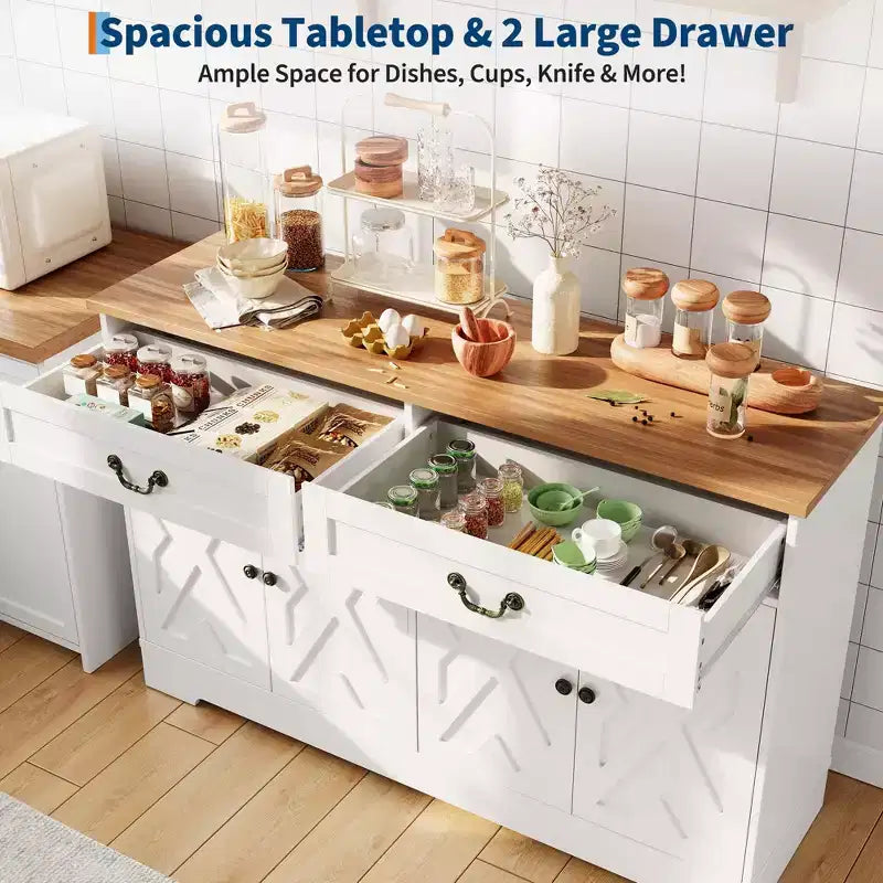 Mobile buffet da caffè rustico con 2 ante e cassetto, credenza da cucina, ripiano regolabile, capacità 68 kg, facile montaggio per sala da pranzo