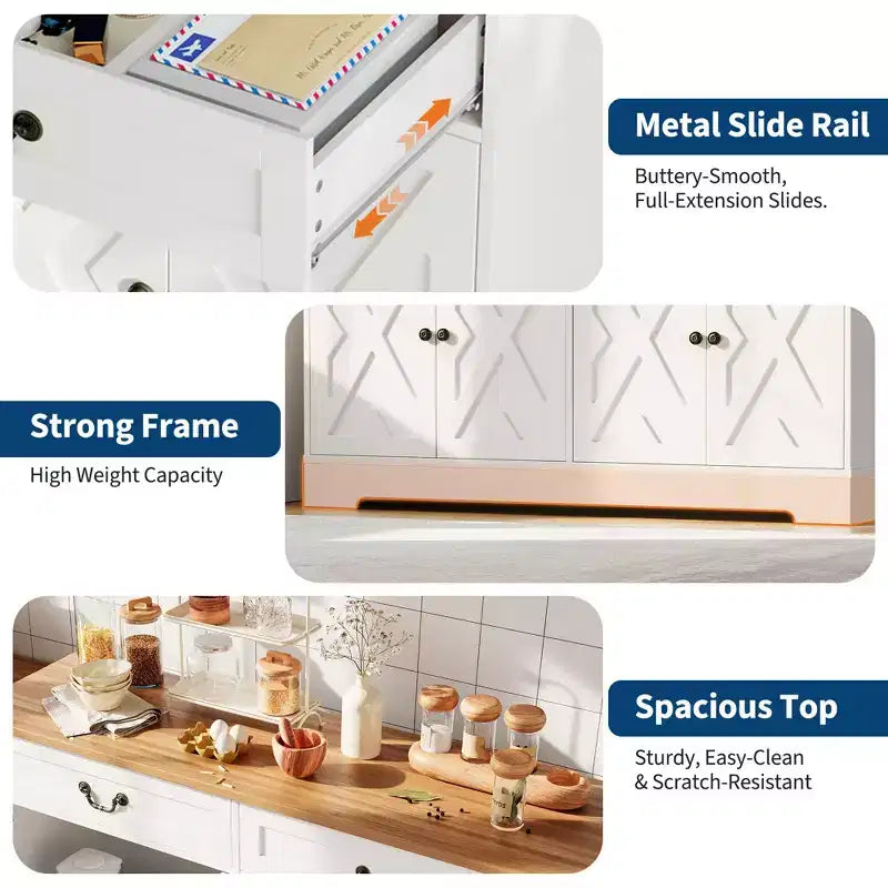 Mobile buffet da caffè rustico con 2 ante e cassetto, credenza da cucina, ripiano regolabile, capacità 68 kg, facile montaggio per sala da pranzo