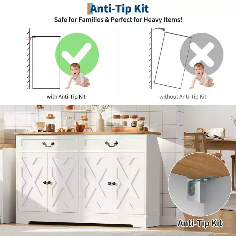 Mobile buffet da caffè rustico con 2 ante e cassetto, credenza da cucina, ripiano regolabile, capacità 68 kg, facile montaggio per sala da pranzo