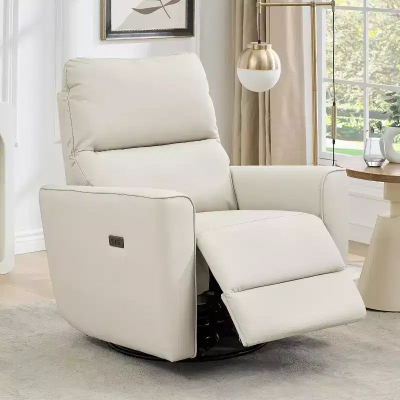Nursery Glider Recliner with Swivel Rocking Motion, High Back PU Leather Chair for Nursery, Living Room and Bedroom