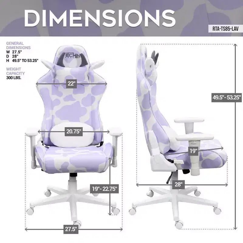 TS85 Lavender Print COW Series Gaming Chair