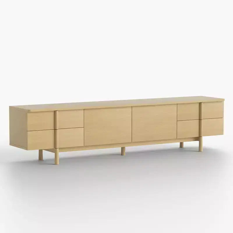 Luck Live Modern Style 86.8-Inch TV Stand with Solid Wood Handles & Feet, Soft-Close Hinges + Cable Management Holes Natural Color