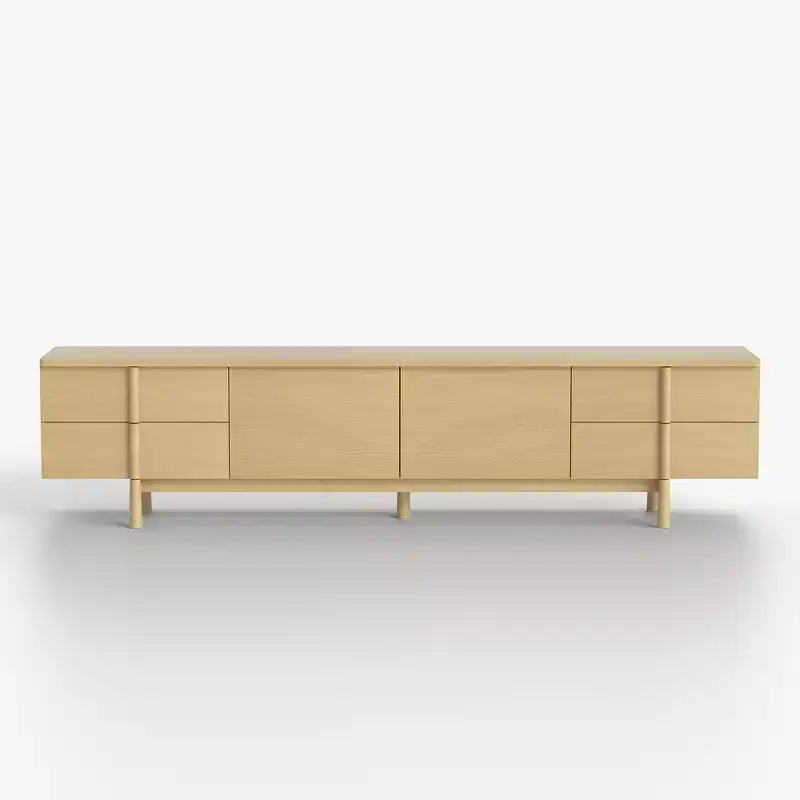 Luck Live Modern Style 86.8-Inch TV Stand with Solid Wood Handles & Feet, Soft-Close Hinges + Cable Management Holes Natural Color