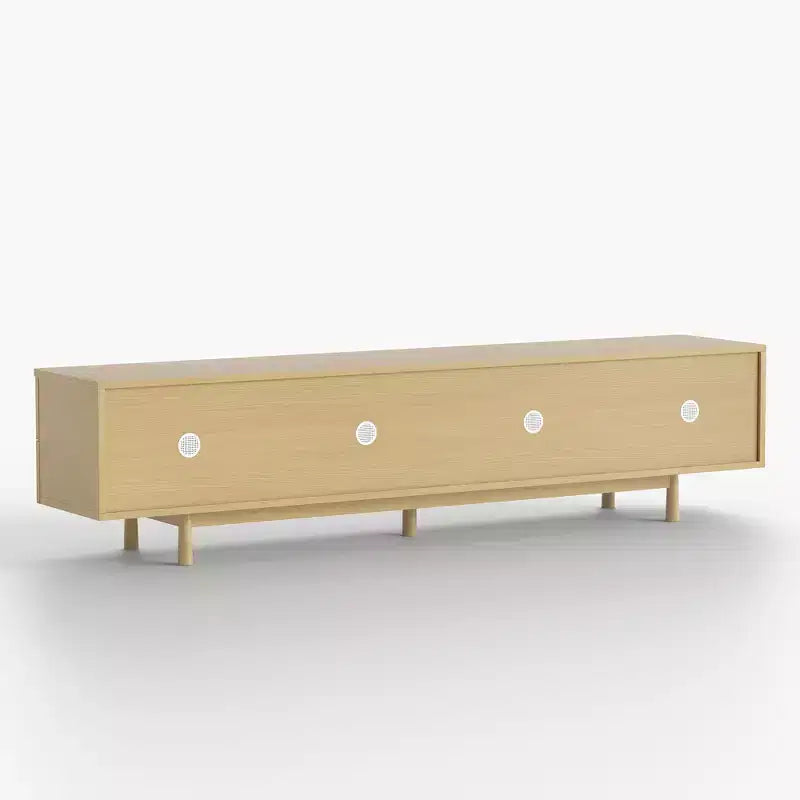 Luck Live Modern Style 86.8-Inch TV Stand with Solid Wood Handles & Feet, Soft-Close Hinges + Cable Management Holes Natural Color