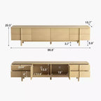 Luck Live Modern Style 86.8-Inch TV Stand with Solid Wood Handles & Feet, Soft-Close Hinges + Cable Management Holes Natural Color