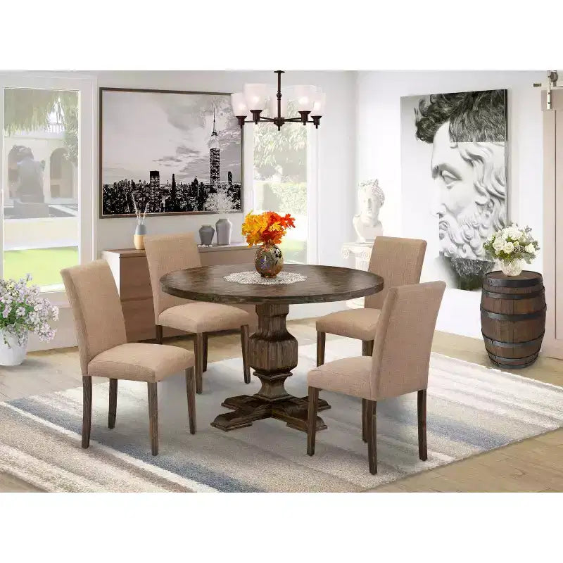 HomeStock Tavolo da pranzo da 3 pezzi in legno massello con finitura anticata giacobina e 2 sedie