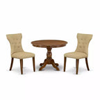 3-Piece Acacia Walnut Finish Solid Wood Top - Button Tufted Dining Room Set - Seats 4