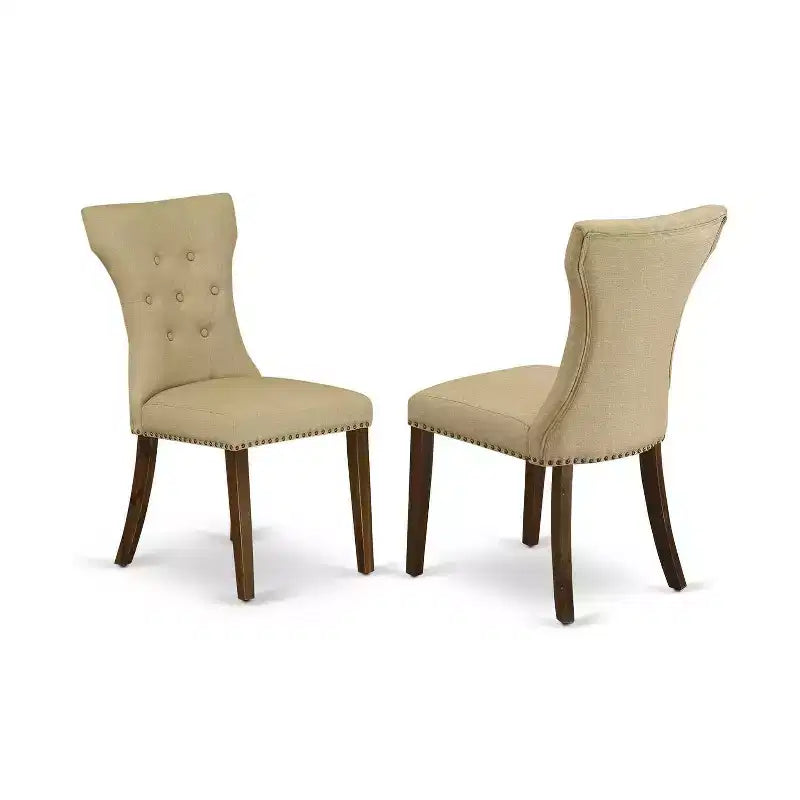 3-Piece Acacia Walnut Finish Solid Wood Top - Button Tufted Dining Room Set - Seats 4