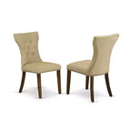 3-Piece Acacia Walnut Finish Solid Wood Top - Button Tufted Dining Room Set - Seats 4