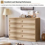 Cassettiera in Rattan Acekool, Cassettiera Doppia a 8 Cassetti con Guide Metalliche Scorrevoli, Mobile Moderno in Legno per Camera da Letto, Armadio o Soggiorno