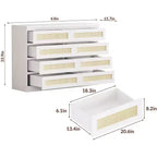 Cassettiera in Rattan Acekool, Cassettiera Doppia a 8 Cassetti con Guide Metalliche Scorrevoli, Mobile Moderno in Legno per Camera da Letto, Armadio o Soggiorno