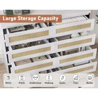 Cassettiera in Rattan Acekool, Cassettiera Doppia a 8 Cassetti con Guide Metalliche Scorrevoli, Mobile Moderno in Legno per Camera da Letto, Armadio o Soggiorno