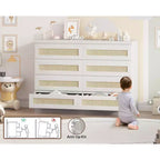 Cassettiera in Rattan Acekool, Cassettiera Doppia a 8 Cassetti con Guide Metalliche Scorrevoli, Mobile Moderno in Legno per Camera da Letto, Armadio o Soggiorno