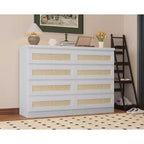 Cassettiera in Rattan Acekool, Cassettiera Doppia a 8 Cassetti con Guide Metalliche Scorrevoli, Mobile Moderno in Legno per Camera da Letto, Armadio o Soggiorno