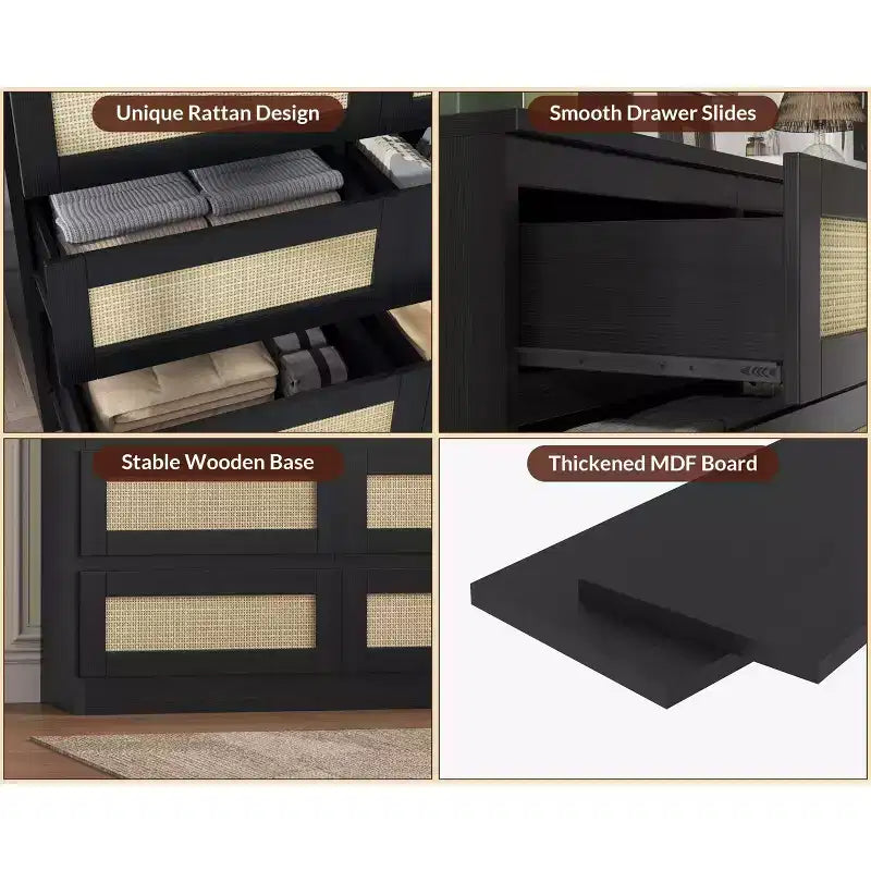 Cassettiera in Rattan Acekool, Cassettiera Doppia a 8 Cassetti con Guide Metalliche Scorrevoli, Mobile Moderno in Legno per Camera da Letto, Armadio o Soggiorno