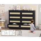 Cassettiera in Rattan Acekool, Cassettiera Doppia a 8 Cassetti con Guide Metalliche Scorrevoli, Mobile Moderno in Legno per Camera da Letto, Armadio o Soggiorno